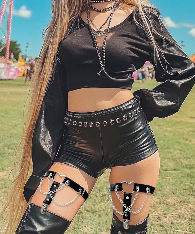 Lorealri Store Thigh High Garter Belt Adjustable Rock Heart Gothic Leg Suspender Belts Rave Party Thigh Lingerie for Women(2 PCs) - Image 2